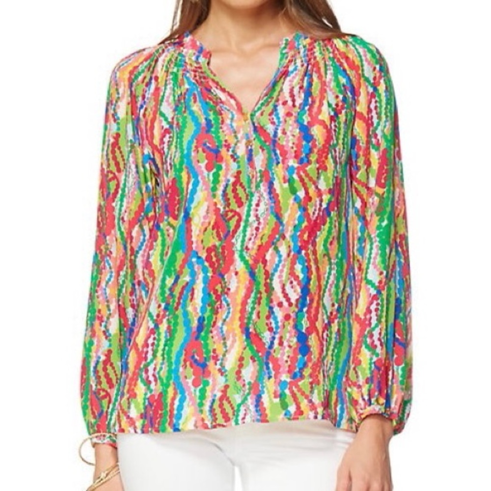LILLY PULITZER Top Elsa Silk Dripping in Jewels XS